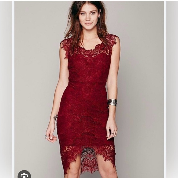Free People Dresses & Skirts - Free People Intimately Red Lace Slip Dress with Lining size small